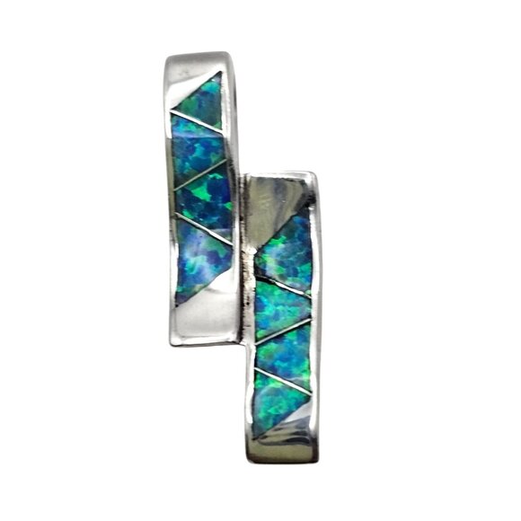 Sterling Silver Pendant With Crushed Synthetic Opal Inlay - Picture 1 of 13